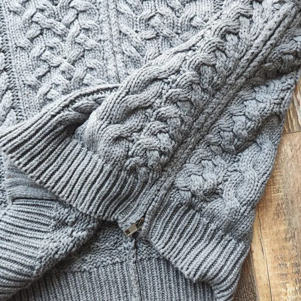 VINCE Cable-Knit Zip-Up Poncho Cape Sweater Side-Zipper Cotton Wool Cashmere